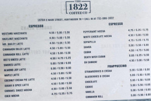 The 1822 Coffee Co. menu