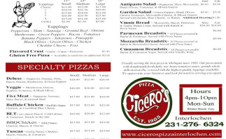 Ciceros Pizza Parlor menu