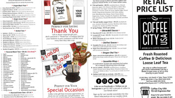 Coffee City Usa Coffee Roaster menu