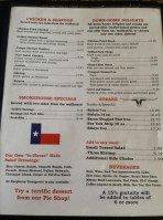 Texan Cafe Pie Shop menu