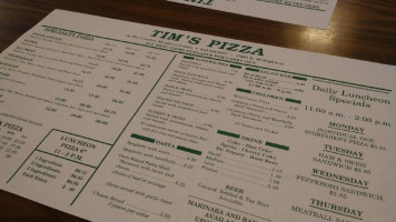 Tim's Pizza menu