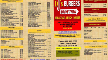 Dj's Burgers menu