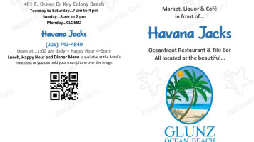 Glunz Ocean Beach Resort menu