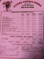 Poker Pete's Pizza menu