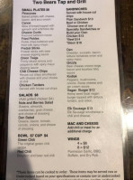 Two Bears Tap And Grill menu