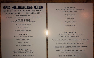 Old Milwaukee Club Saloon Eatery menu