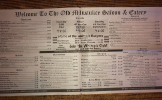 Old Milwaukee Club Saloon Eatery menu