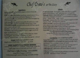 The Tin Lizzy menu