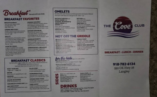 The Cove Club menu