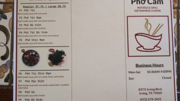 Pho Cam menu