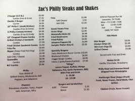 Zac's Phillysteaks Shakes menu