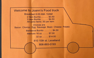 Joann’s Food Truck menu
