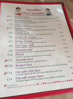 Sawaddee Thai Chinese menu