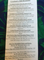 Crockett's Mill menu