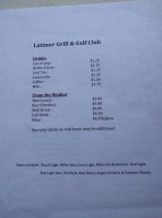 Latimer Grill Golf menu