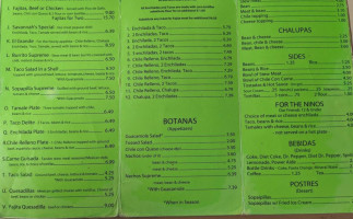 SAVANNAH'S MEXICAN RESTAURANT menu