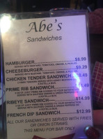 Abe's Rib-eye Barn menu