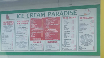 Ice Cream Paradise menu