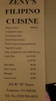 Zeny's Restaurant menu