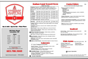 Scorpio's Pizzaria Sports Pub menu