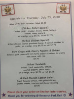 Research Park Deli menu