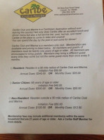 Caribe Club And Marina menu