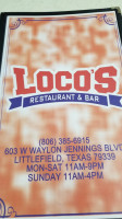Loco's Restaurant Bar menu