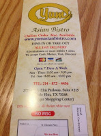 Yum Asian Bistro menu
