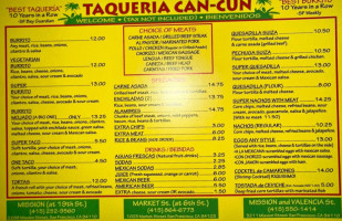Taqueria Cancun menu