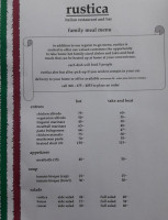 Rustica Italian Restaurant And Bar menu
