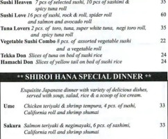 Shiroi Hana menu