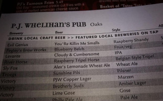 P.j. Whelihan's Pub Oaks menu