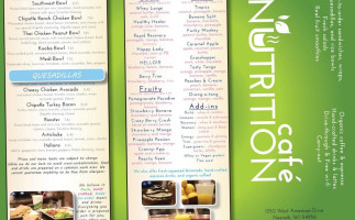 Cafe Nutrition menu