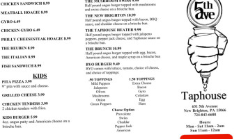 Fifth Avenue Taphouse menu