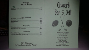 Chasers Sports Grill menu