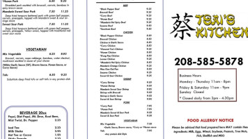 Tsai's Kitchen menu