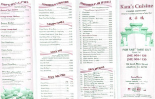 Kam's Cuisine menu