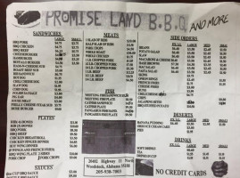 Promise Land B.b.q menu