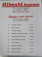 Hibachi Express menu