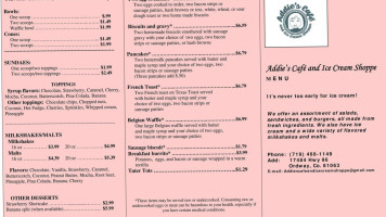 Addie's Cafe And Ice Cream Shoppe menu