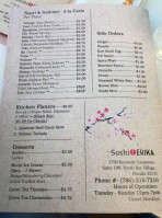 Sushi Erika menu