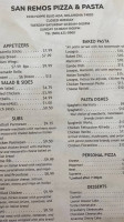 San Remos Pizza Pasta menu