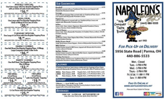 Napoleon's Pizza menu