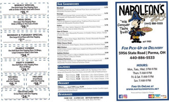 Napoleon's Pizza menu