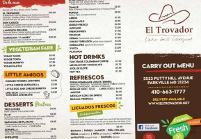 El Trovador Mercado Latino menu