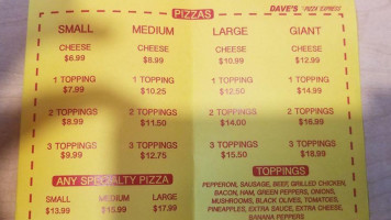 Dave's Pizza Express menu