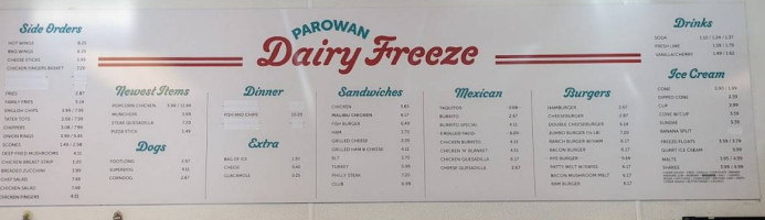 Parowan Dairy Freeze menu