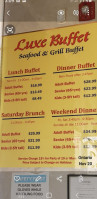 The Luxe Buffet Seafood Grill menu