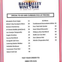 Back Alley Wine menu