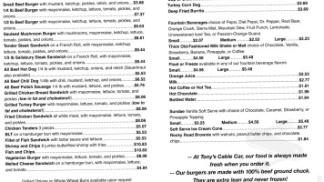 Tony's Cable Car Restaurant menu